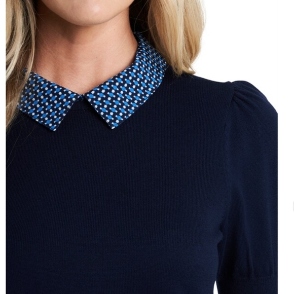 NWT CeCe Puff-Sleeved Sweater with Printed Collar - Picture 2 of 10